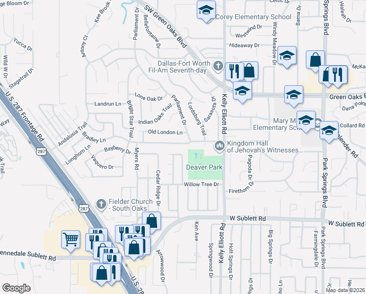 map of restaurants, bars, coffee shops, grocery stores, and more near 4321 Bradley Lane in Arlington