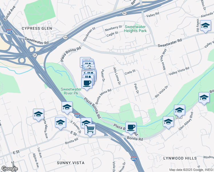 map of restaurants, bars, coffee shops, grocery stores, and more near 3755 Putter Place in Bonita