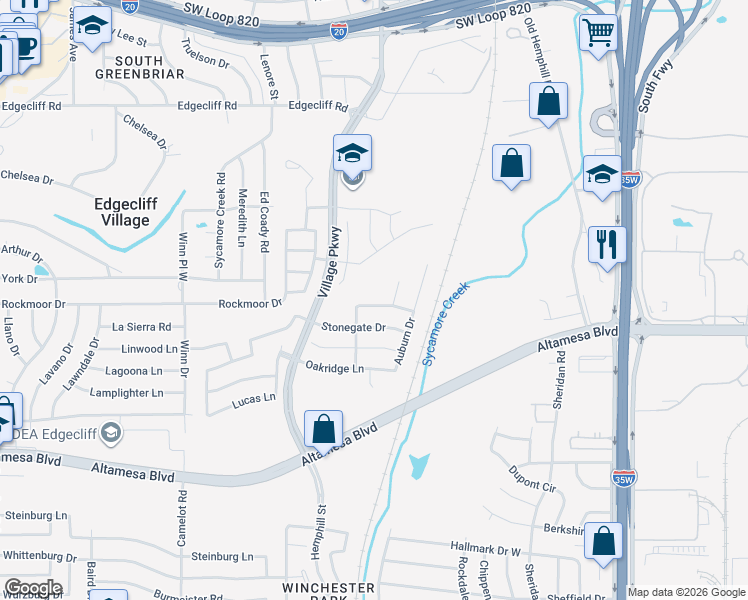 map of restaurants, bars, coffee shops, grocery stores, and more near 12 Duskview Lane in Edgecliff Village