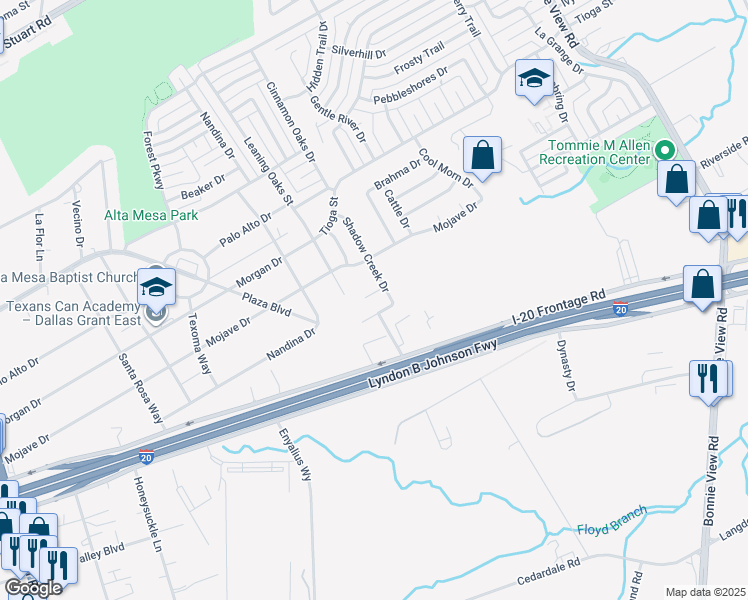 map of restaurants, bars, coffee shops, grocery stores, and more near 3216 Spikerush Court in Dallas