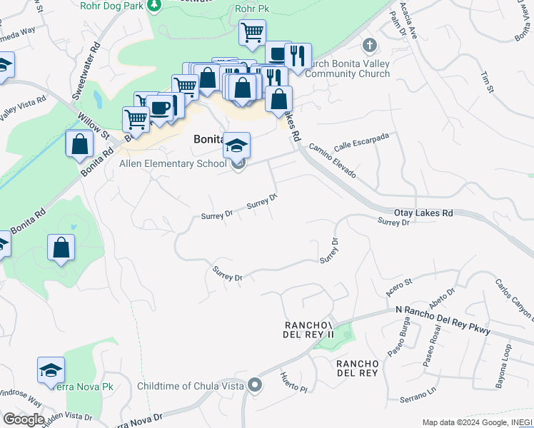 map of restaurants, bars, coffee shops, grocery stores, and more near 308 Maverick Place in Bonita