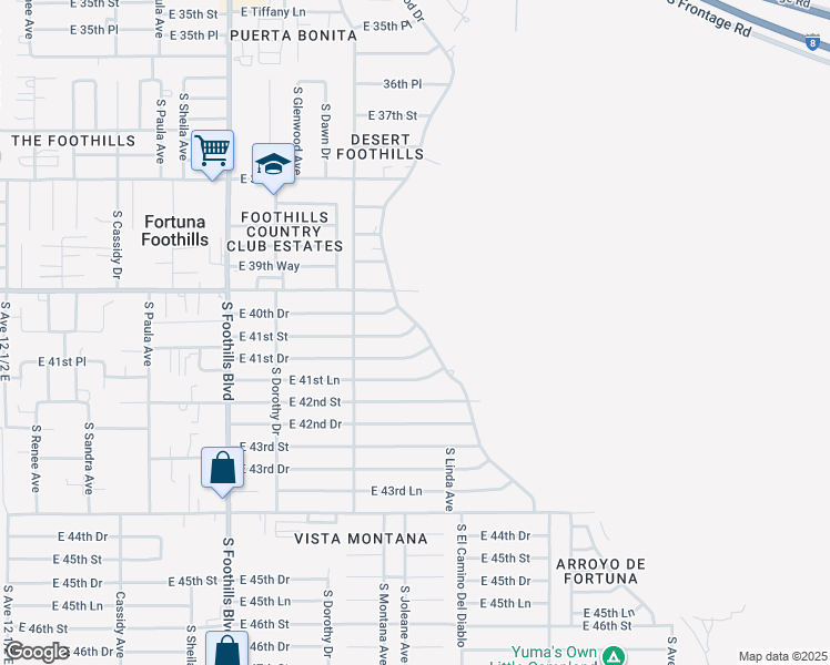 map of restaurants, bars, coffee shops, grocery stores, and more near 12071-12105 S Ironwood Dr in Yuma