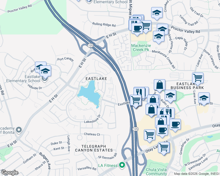 map of restaurants, bars, coffee shops, grocery stores, and more near 726 Eastshore Terrace in Chula Vista