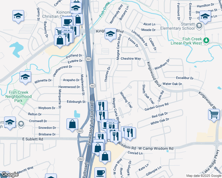 map of restaurants, bars, coffee shops, grocery stores, and more near 4837 Magna Carta Boulevard in Grand Prairie