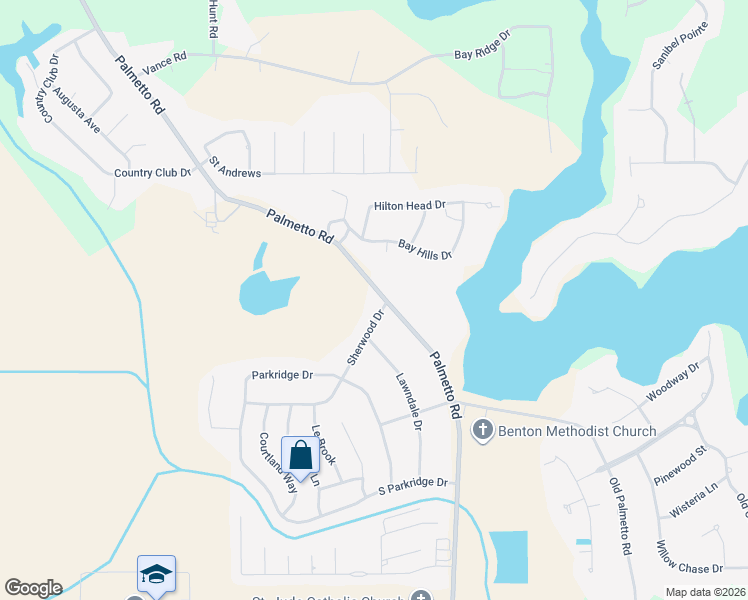 map of restaurants, bars, coffee shops, grocery stores, and more near 100 Sherwood Drive in Benton