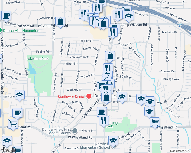 map of restaurants, bars, coffee shops, grocery stores, and more near 403 Walnut Street in Duncanville