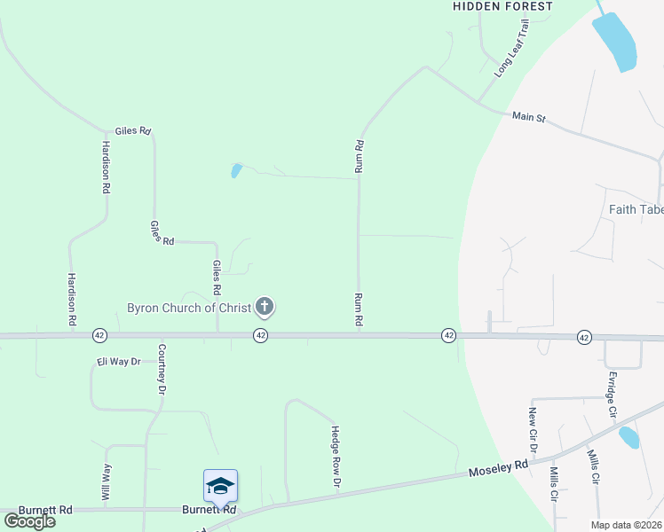 map of restaurants, bars, coffee shops, grocery stores, and more near 1620 Rum Road in Byron