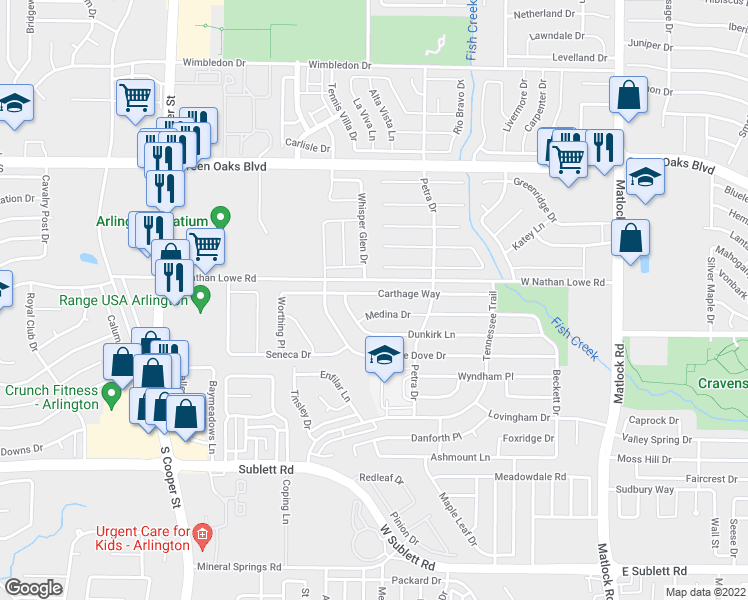 map of restaurants, bars, coffee shops, grocery stores, and more near 952 Carthage Way in Arlington
