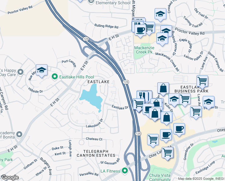 map of restaurants, bars, coffee shops, grocery stores, and more near in Chula Vista