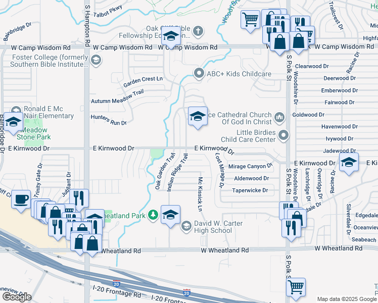 map of restaurants, bars, coffee shops, grocery stores, and more near 7641 Indian Ridge Trail in Dallas