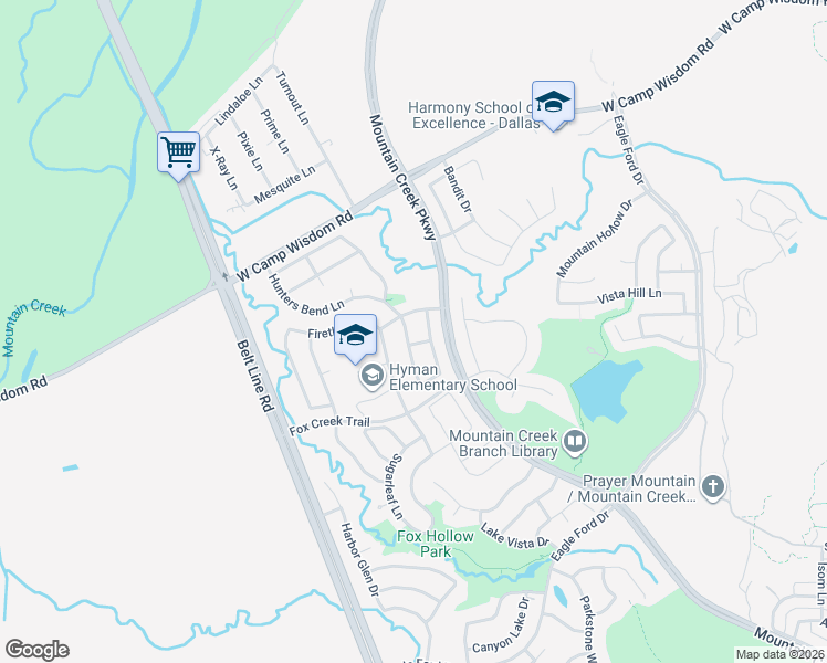 map of restaurants, bars, coffee shops, grocery stores, and more near 5619 Goldeneye Lane in Dallas