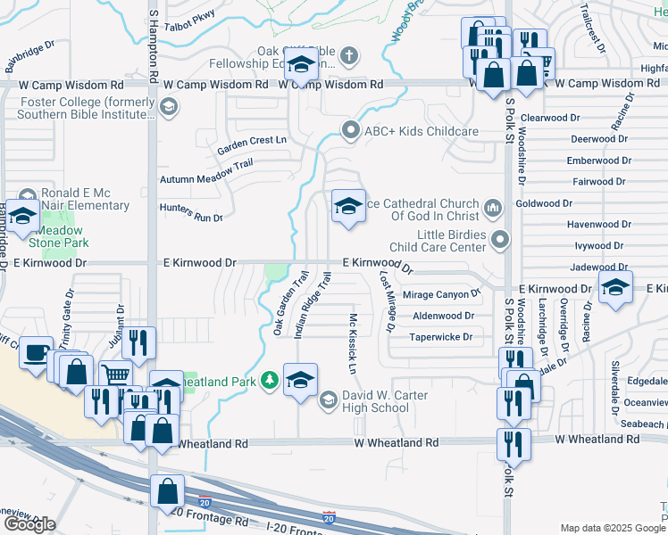 map of restaurants, bars, coffee shops, grocery stores, and more near 7641 Indian Ridge Trail in Dallas
