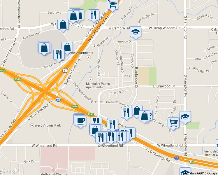 map of restaurants, bars, coffee shops, grocery stores, and more near 7515 Chaucer Place in Dallas