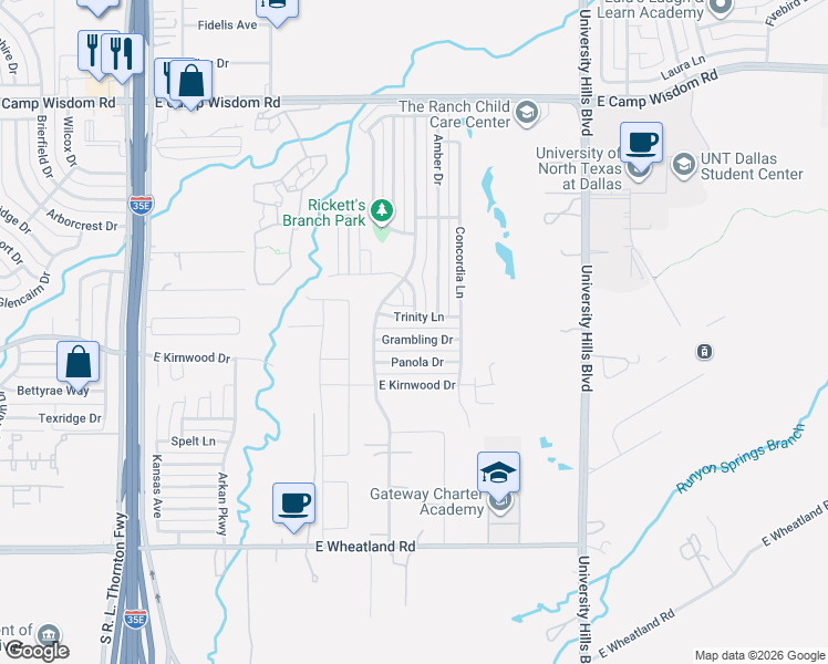 map of restaurants, bars, coffee shops, grocery stores, and more near 722 Trinity Lane in Dallas