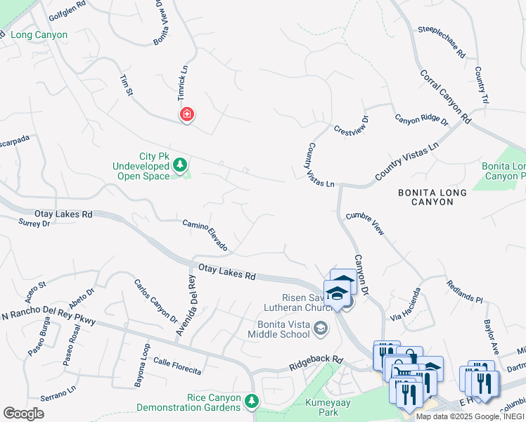 map of restaurants, bars, coffee shops, grocery stores, and more near 1349 Ridgeview Way in Bonita