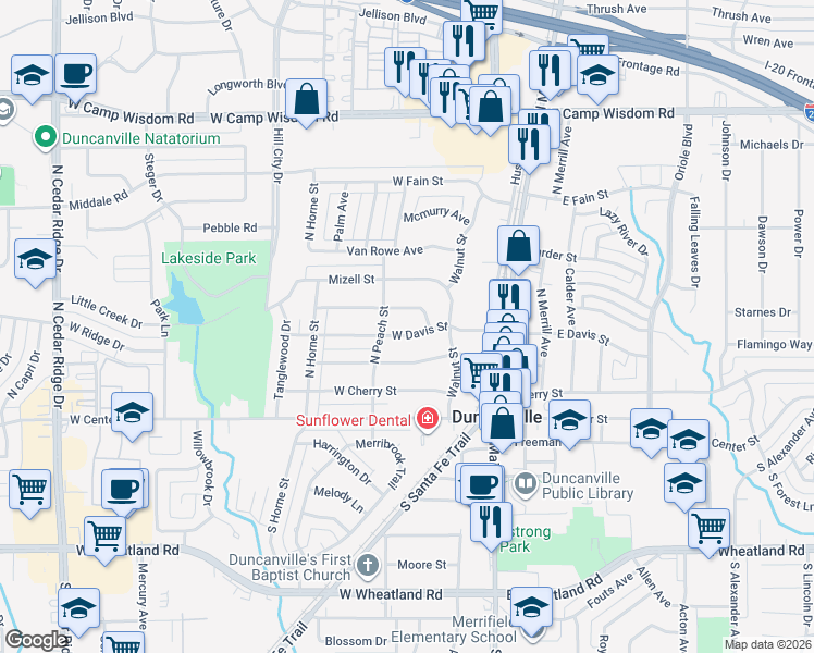 map of restaurants, bars, coffee shops, grocery stores, and more near 223 West Davis Street in Duncanville