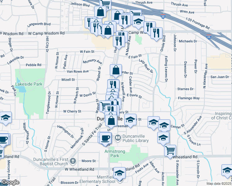 map of restaurants, bars, coffee shops, grocery stores, and more near 412 North Main Street in Duncanville