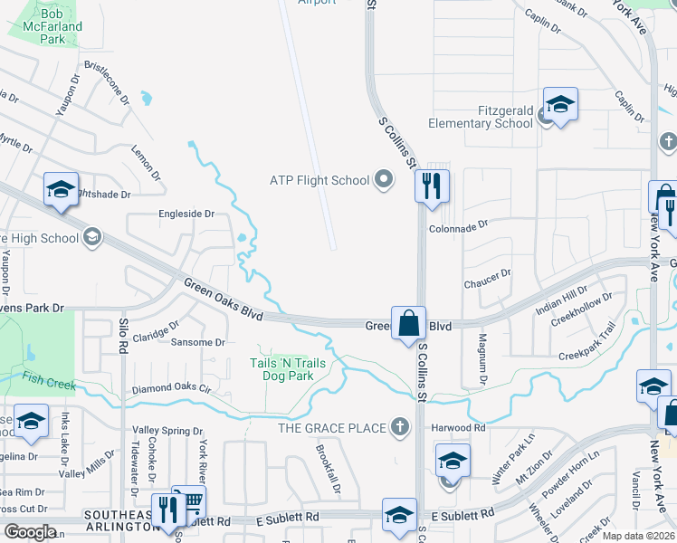 map of restaurants, bars, coffee shops, grocery stores, and more near 4926 Highbank Drive in Arlington