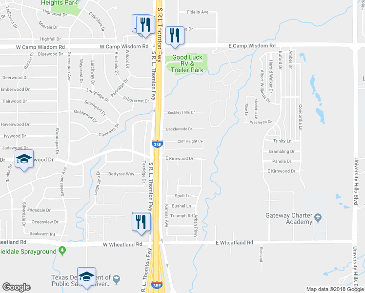 map of restaurants, bars, coffee shops, grocery stores, and more near 236 Cliff Height Circle in Dallas