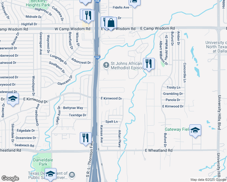 map of restaurants, bars, coffee shops, grocery stores, and more near 232 Cliff Height Circle in Dallas