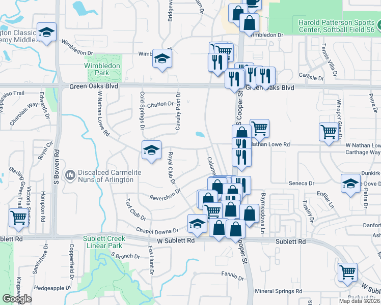 map of restaurants, bars, coffee shops, grocery stores, and more near 2002 West Nathan Lowe Road in Arlington
