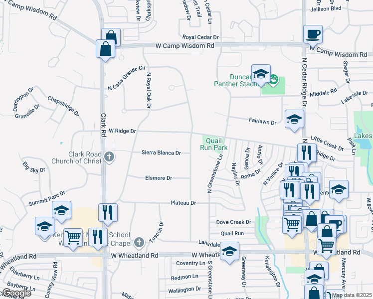 map of restaurants, bars, coffee shops, grocery stores, and more near 303 N Casa Grande Cir in Duncanville