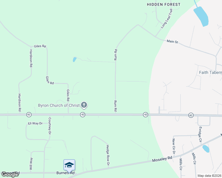 map of restaurants, bars, coffee shops, grocery stores, and more near 1620 Rum Road in Byron
