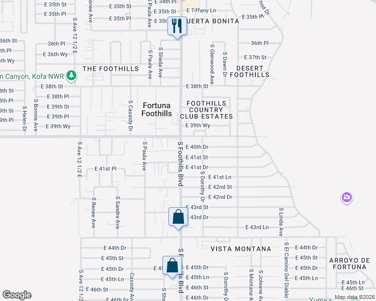 map of restaurants, bars, coffee shops, grocery stores, and more near 13101-13183 E 40th Dr in Yuma