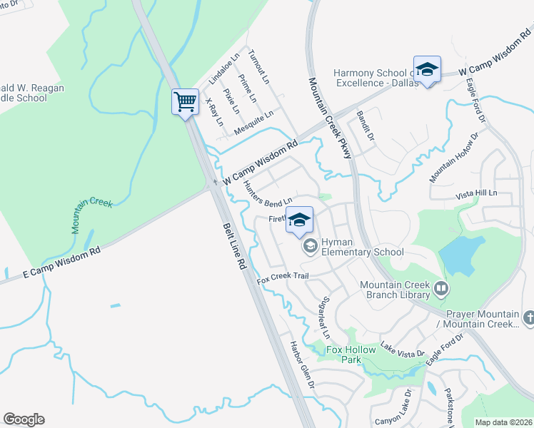 map of restaurants, bars, coffee shops, grocery stores, and more near 5718 Firethorn Drive in Dallas