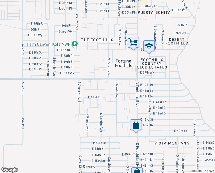 map of restaurants, bars, coffee shops, grocery stores, and more near 12108 South Shell Avenue in Yuma