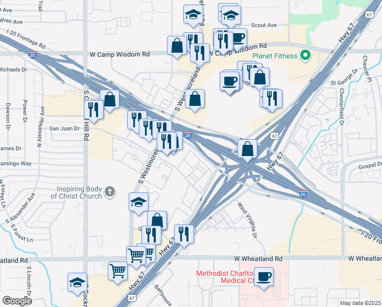 map of restaurants, bars, coffee shops, grocery stores, and more near 3839 Gannon Lane in Dallas
