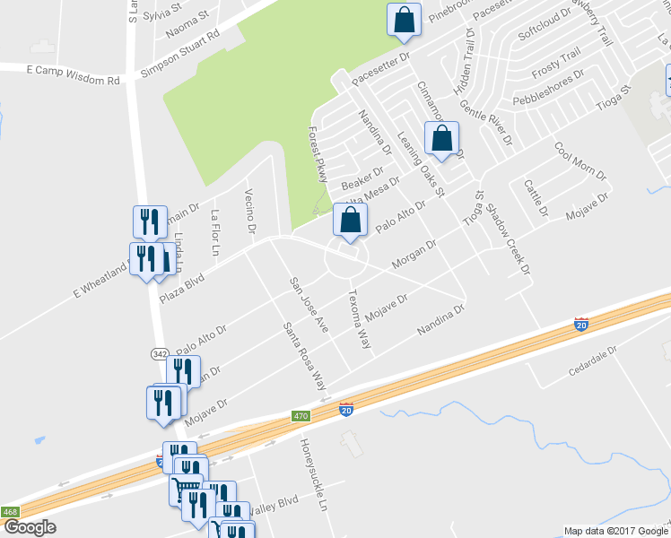 map of restaurants, bars, coffee shops, grocery stores, and more near 2931 S El Centro Way in Dallas
