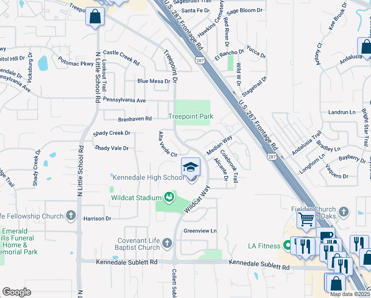 map of restaurants, bars, coffee shops, grocery stores, and more near 5514 Wildview Court in Arlington