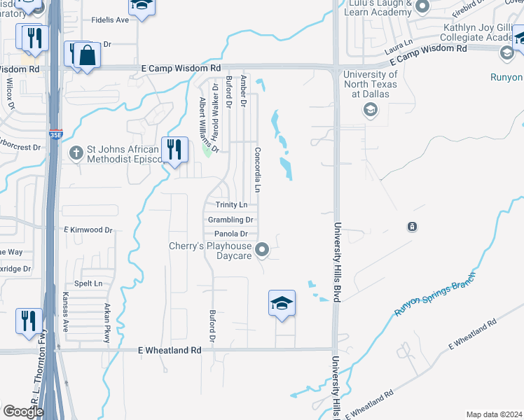 map of restaurants, bars, coffee shops, grocery stores, and more near 7618 Concordia Lane in Dallas