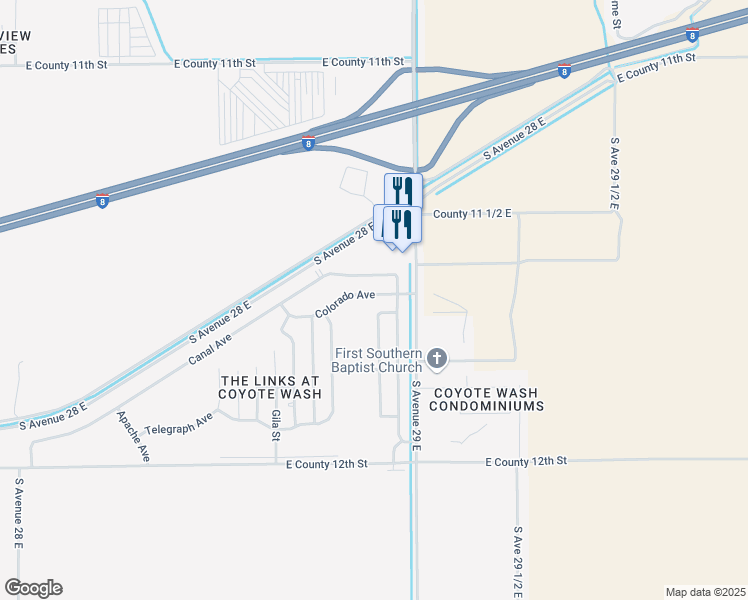 map of restaurants, bars, coffee shops, grocery stores, and more near 28831 Colorado Ave in Wellton
