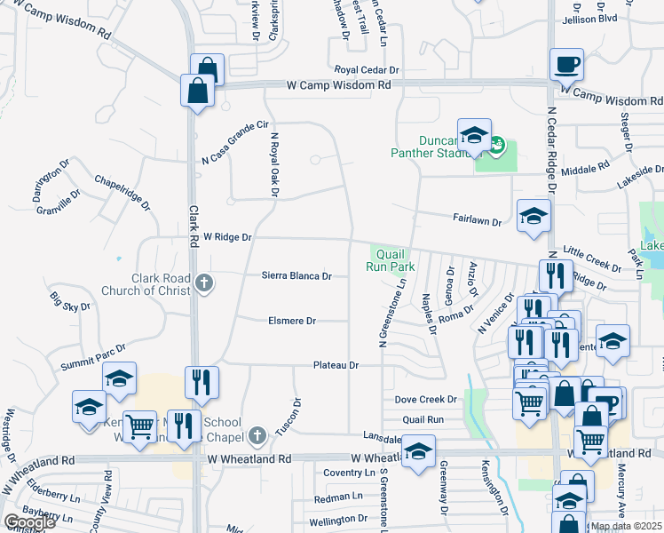 map of restaurants, bars, coffee shops, grocery stores, and more near 303 North Casa Grande Circle in Duncanville