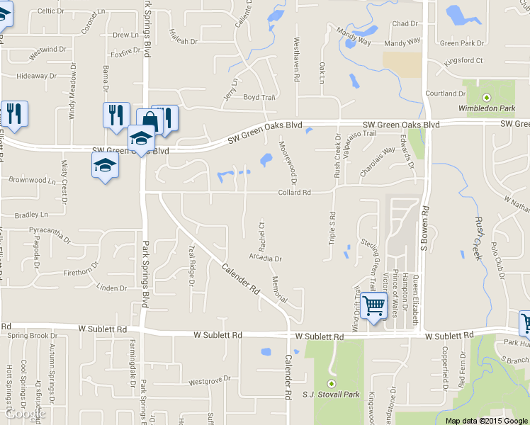 map of restaurants, bars, coffee shops, grocery stores, and more near 5601 Rachel Court in Arlington