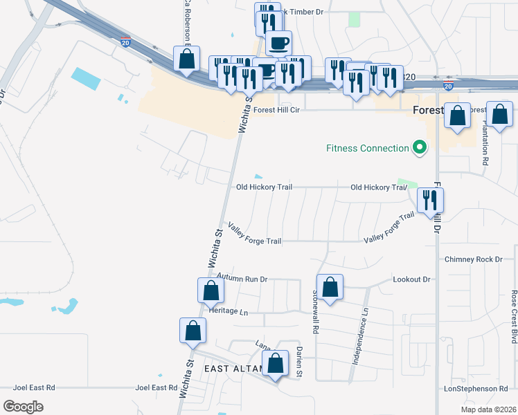 map of restaurants, bars, coffee shops, grocery stores, and more near 6921 Windward Way in Forest Hill
