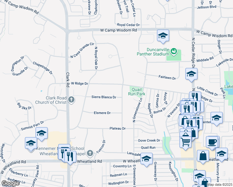 map of restaurants, bars, coffee shops, grocery stores, and more near 303 North Casa Grande Circle in Duncanville