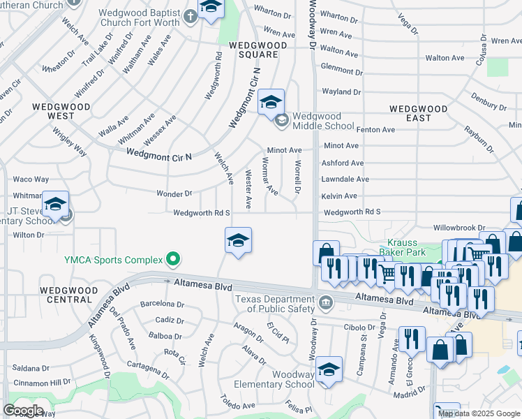 map of restaurants, bars, coffee shops, grocery stores, and more near 6070 Wheat Ave in Fort Worth