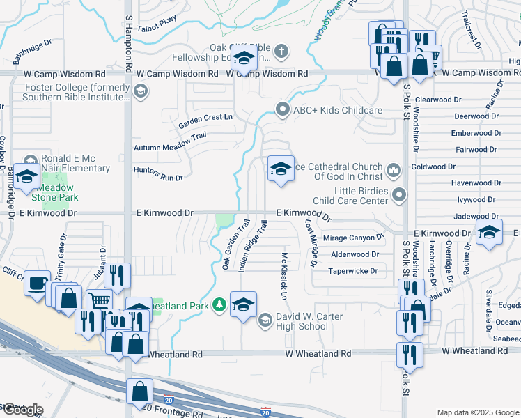 map of restaurants, bars, coffee shops, grocery stores, and more near 7641 Indian Ridge Trail in Dallas