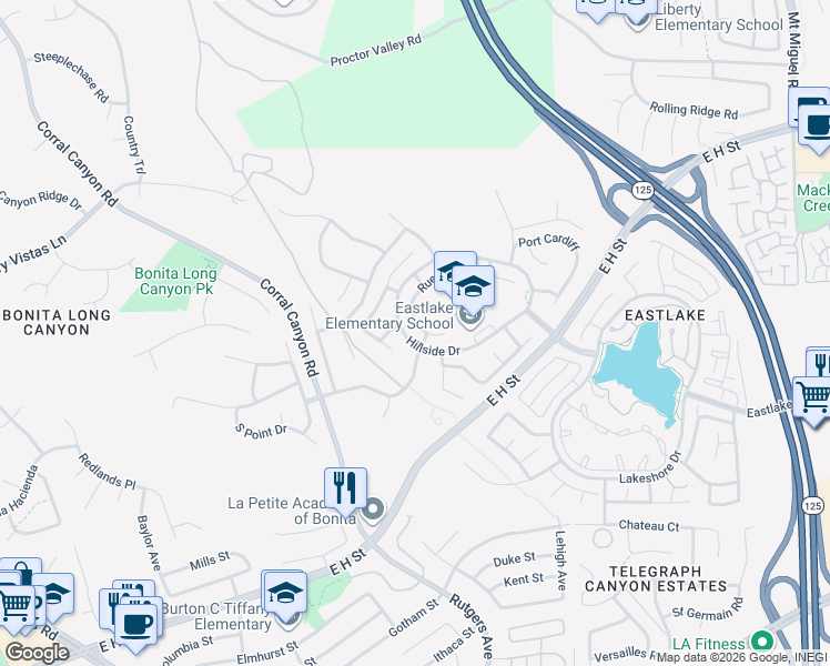 map of restaurants, bars, coffee shops, grocery stores, and more near 1915 Rue Michelle in Chula Vista