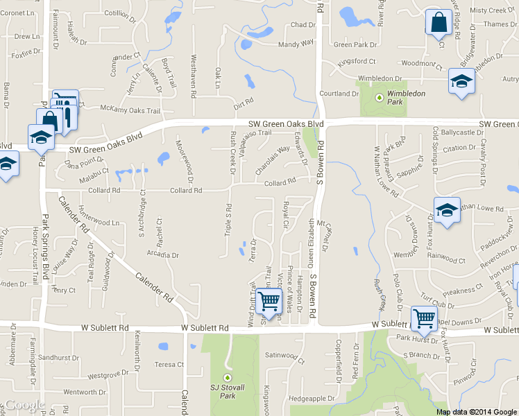map of restaurants, bars, coffee shops, grocery stores, and more near 5708 Sterling Green Trail in Arlington