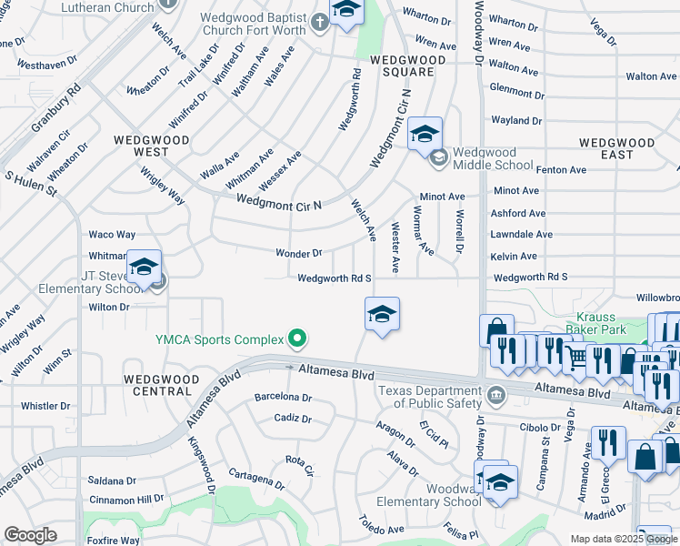 map of restaurants, bars, coffee shops, grocery stores, and more near 6020 Wallen Avenue in Fort Worth