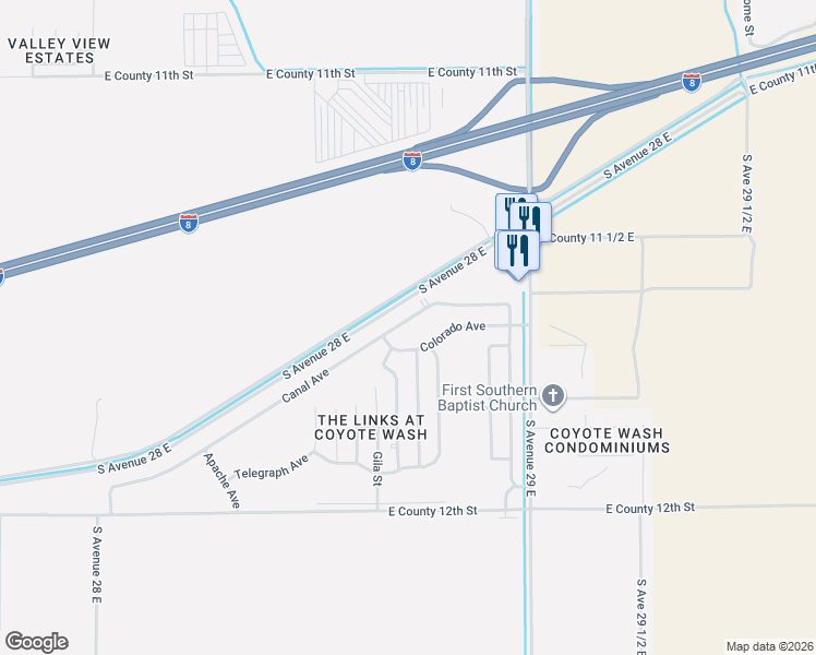 map of restaurants, bars, coffee shops, grocery stores, and more near 28701 Canal Avenue in Wellton
