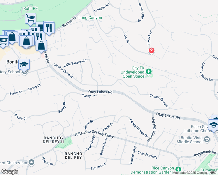 map of restaurants, bars, coffee shops, grocery stores, and more near 368 Camino Elevado in Bonita