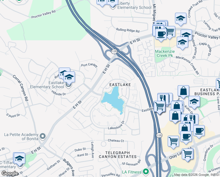 map of restaurants, bars, coffee shops, grocery stores, and more near 2096 Northshore Drive in Chula Vista