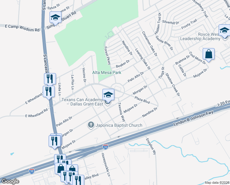 map of restaurants, bars, coffee shops, grocery stores, and more near 2931 South El Centro Way in Dallas