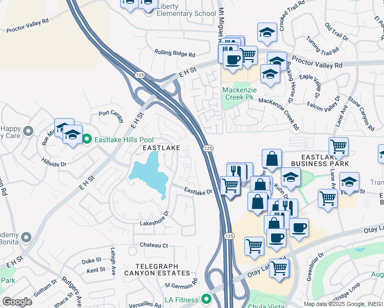 map of restaurants, bars, coffee shops, grocery stores, and more near 726 Eastshore Terrace in Chula Vista