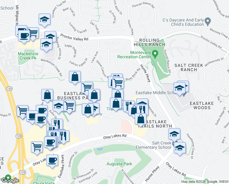 map of restaurants, bars, coffee shops, grocery stores, and more near 851 Bowsprit Road in Chula Vista